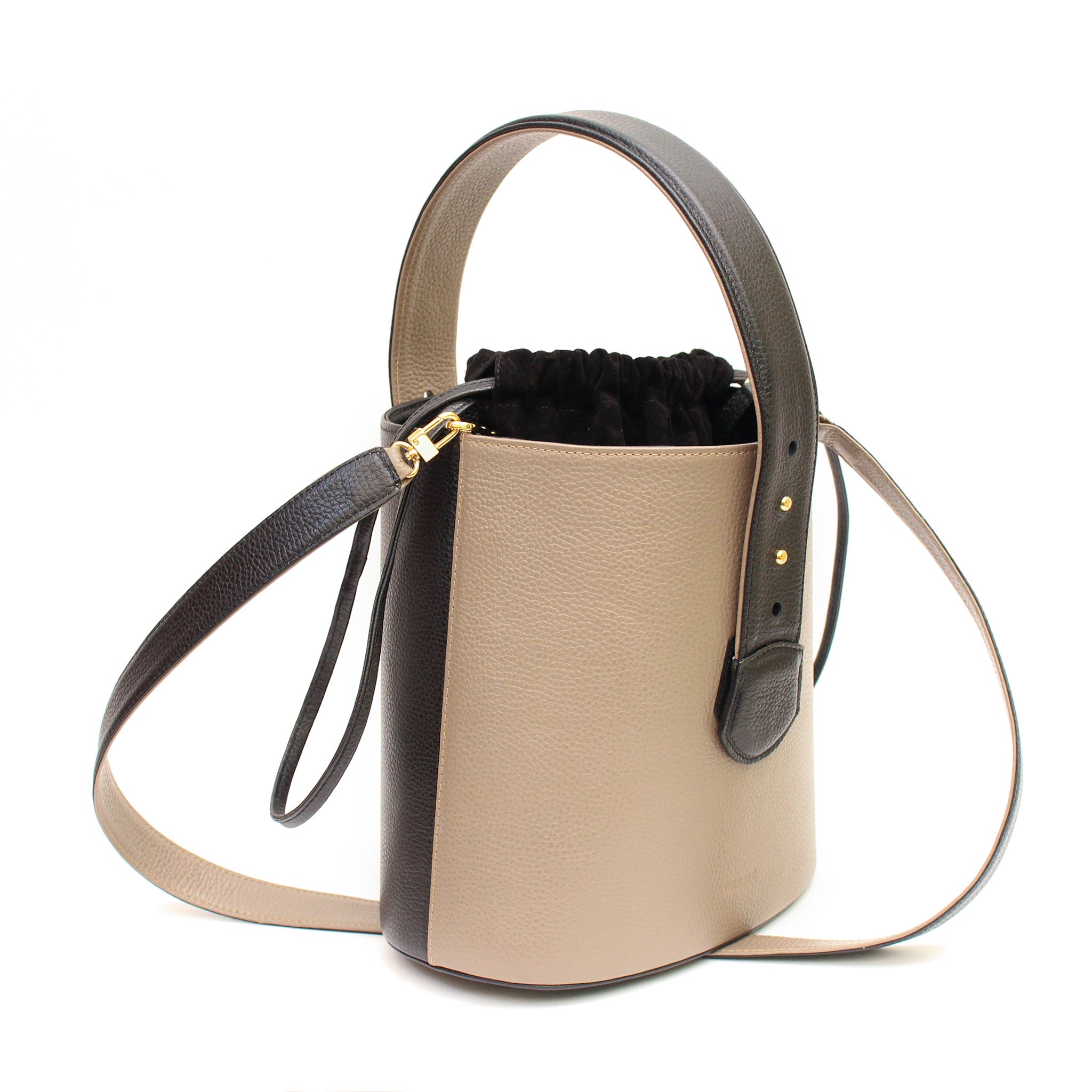 Bucket Bag de Piel Beige&Negro