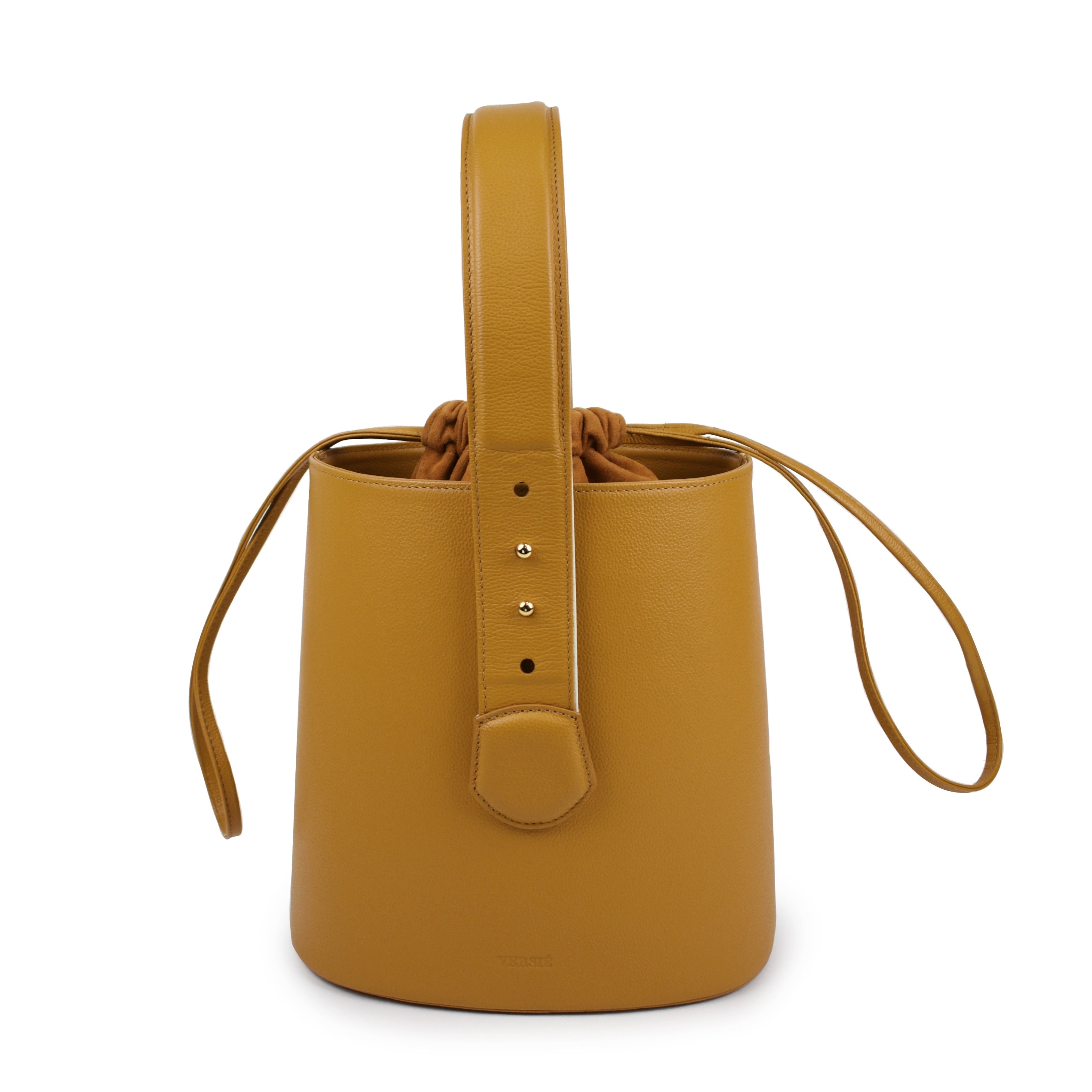 Bucket Bag de Piel Mostaza&Blanco