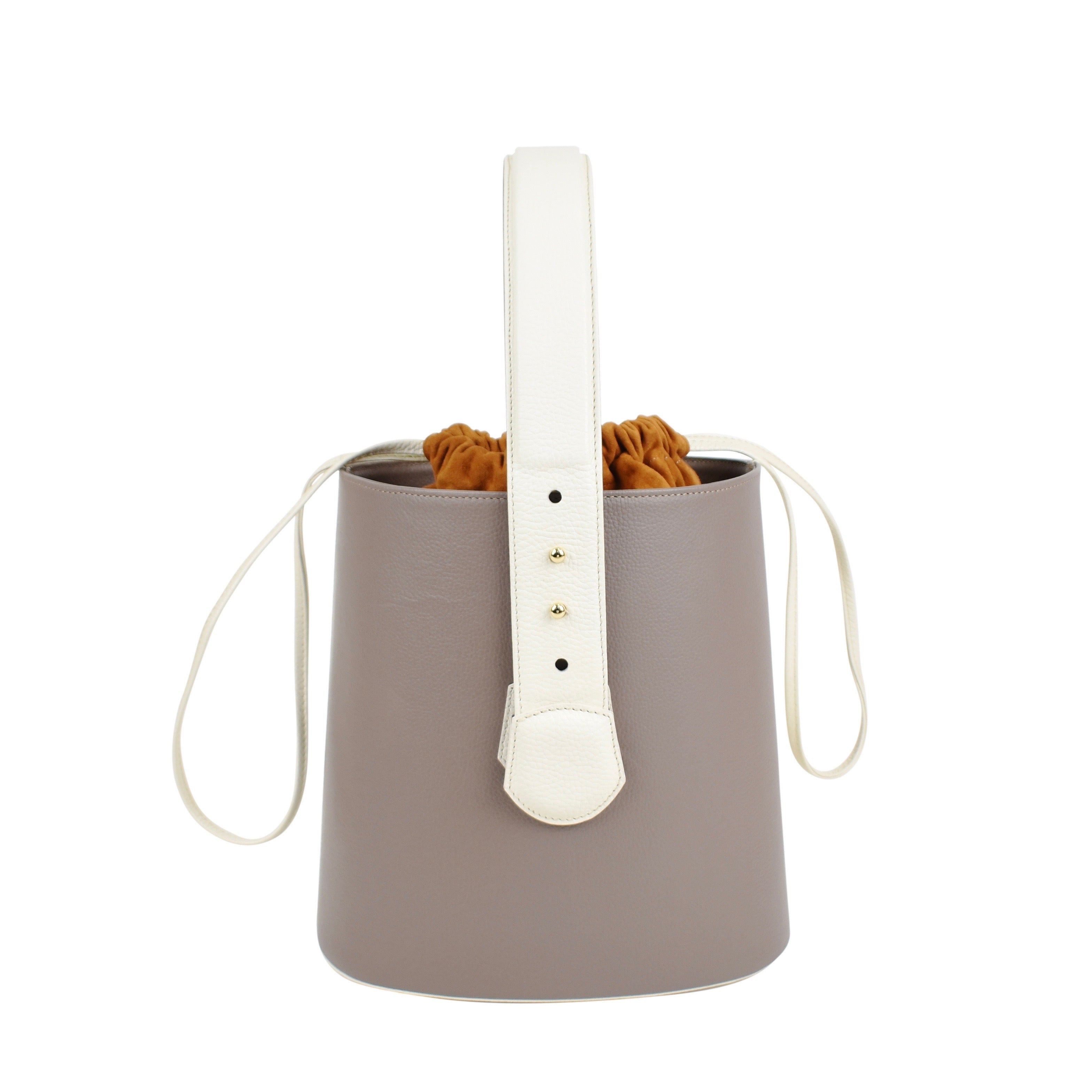Bucket Bag de Piel Taupe&Blanco