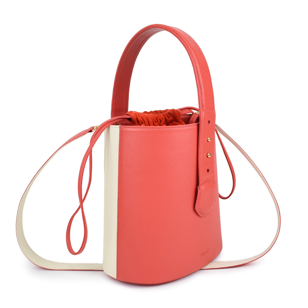 Bucket Bag de Piel Coral&Blanco